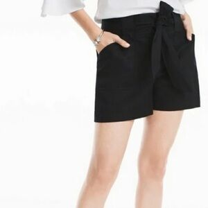 White House Black Market Black Pleated High-Rise Tie-Waist Shorts